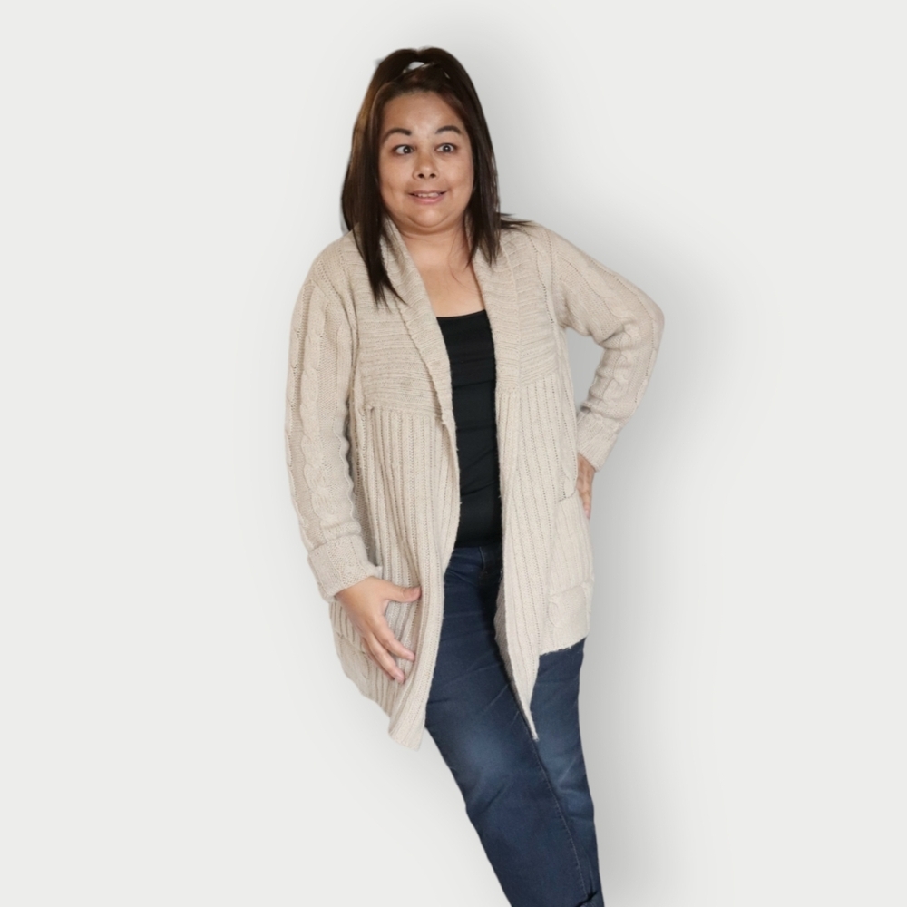 URBAN BEHAVIOR WOMENS CREAM BROWN ACRYLIC WOOL CARDIGAN - Picture 5 of 5